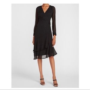 Metallic Clip Dot Ruffle Hem Wrap Midi Dress